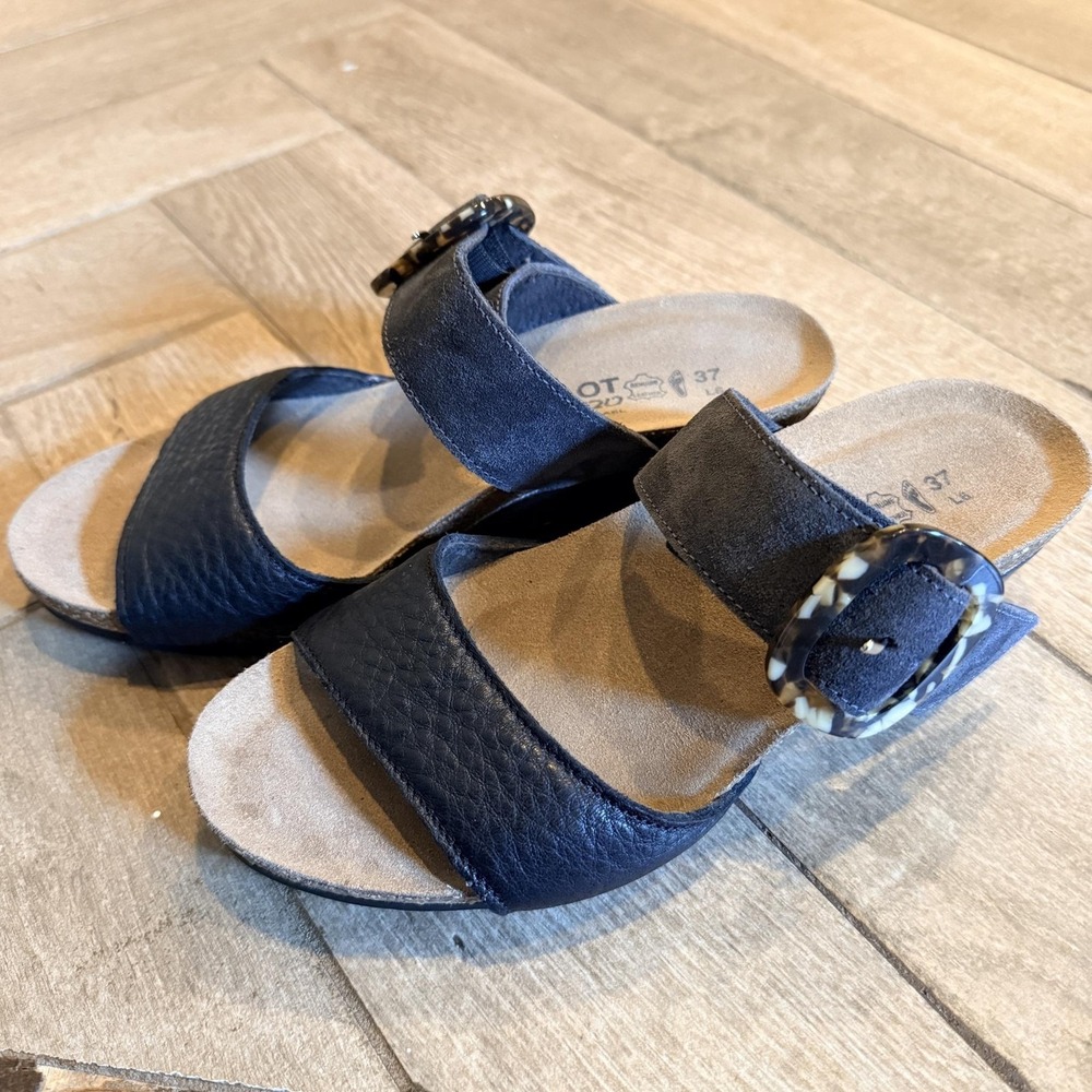 Naot Shoes Womens Size 6 EU 37 Black Leather Slide Sandals Wedge Buckle Comfort
